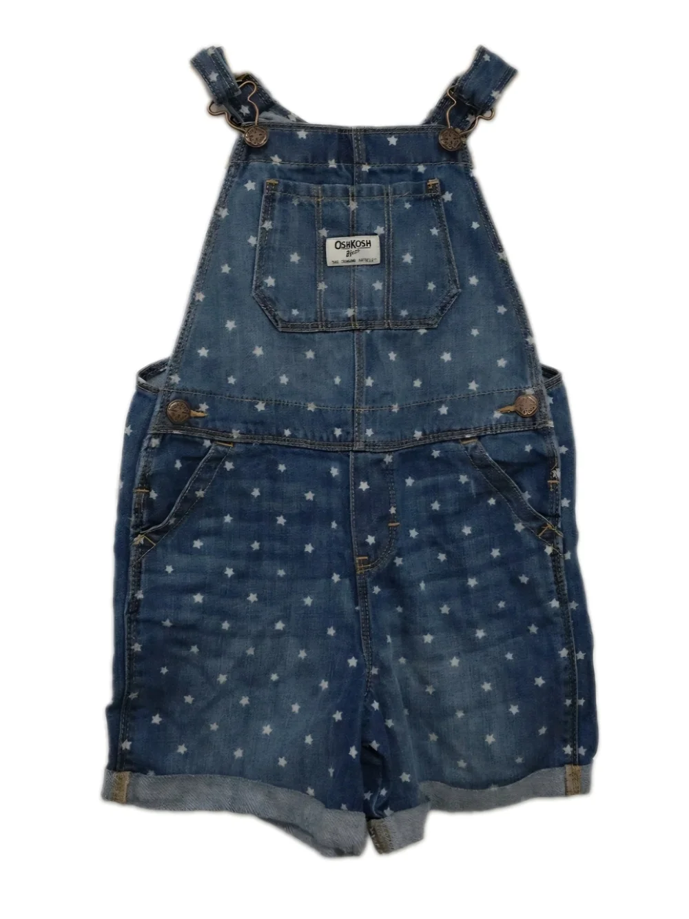 OshKosh B'gosh Girls' Blue Star Print Denim Short Overalls, Size 5T